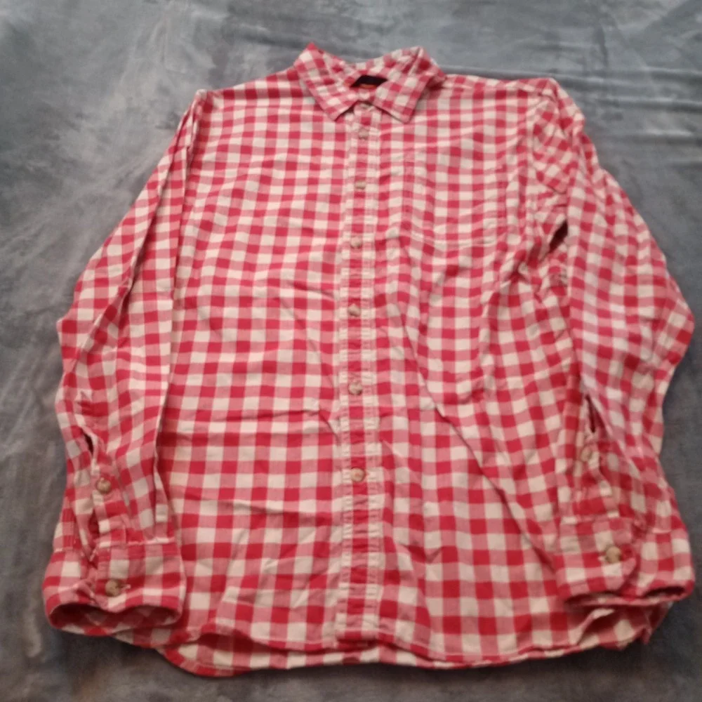 The North Face Shirt‎ Mens L Red White Check Cotton Button Up Casual Preppy Gorp
